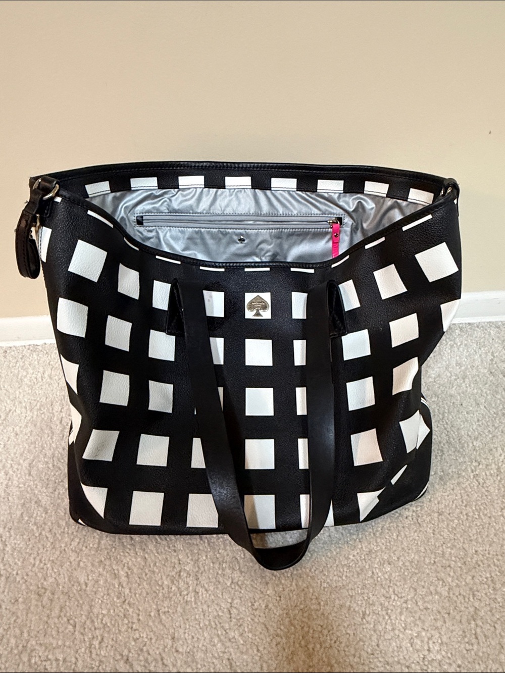 Kate Spade Black and White Checkered Leather tote diaper bag